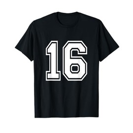 Number 16 Varsity Sports Team Jersey 16th Birthday 16 Years T-Shirty,Black