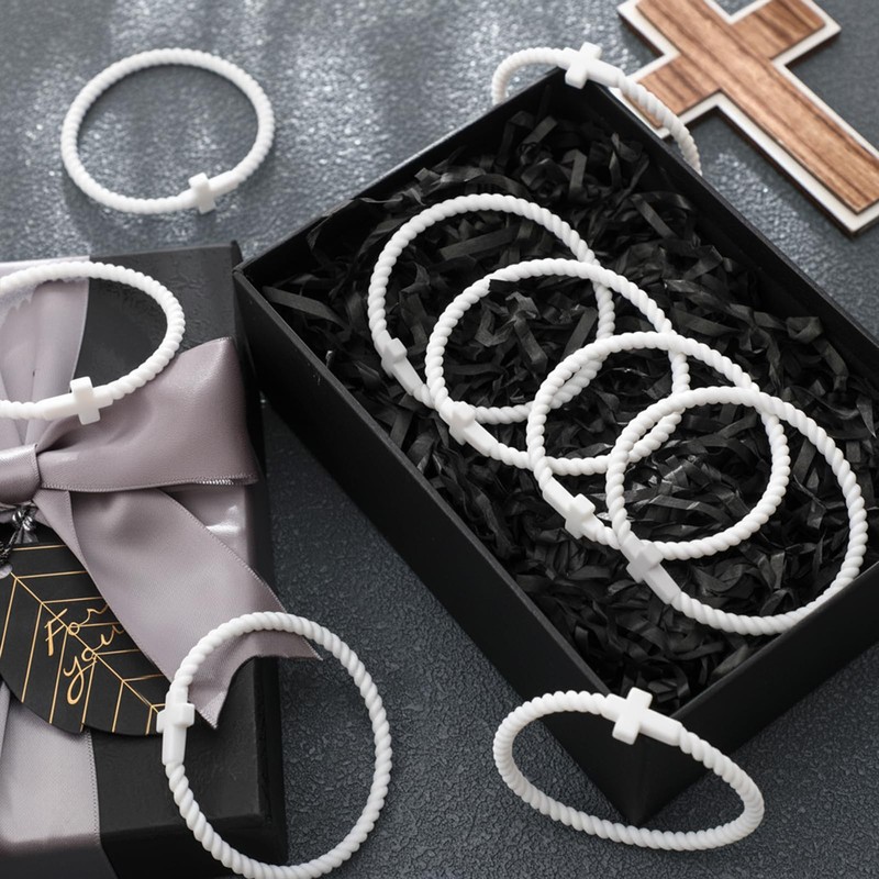 Soaoo 24 Pcs Christian Bracelets Cross Silicone Bracelet White Braided