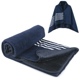 forestfish Fleece Wearable Blanket, Plaid Lap Blanket Comfy Poncho Throw with Buttons for Bed Sofa Office, Blue-White