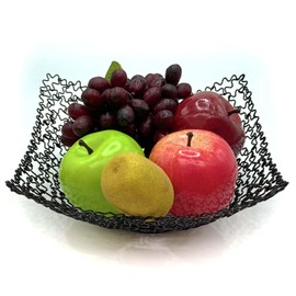 BIOGRAT Black Fruit Bowl for Kitchen, 22.5 x 9.5 cm 100% Handmade Metal Wire Fruit Basket
