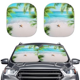 Bulopur 2 Pcs Sun Shade Car Windshield Beach Tropical Palm Tree Automotive Windshield Sun Shades Universal Sunvisor Shield for Most Cars Sedans SUVs Trucks