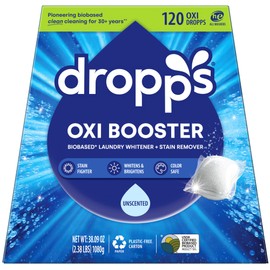 Dropps Oxi Booster Pods, Unscented (120 Pods) - Chlorine-Free Bleach Alternative Biobased Laundry Whitener & Stain Remover for Extra Tough Stains - Fragrance-Free & Hypoallergenic for Sensitive Skin