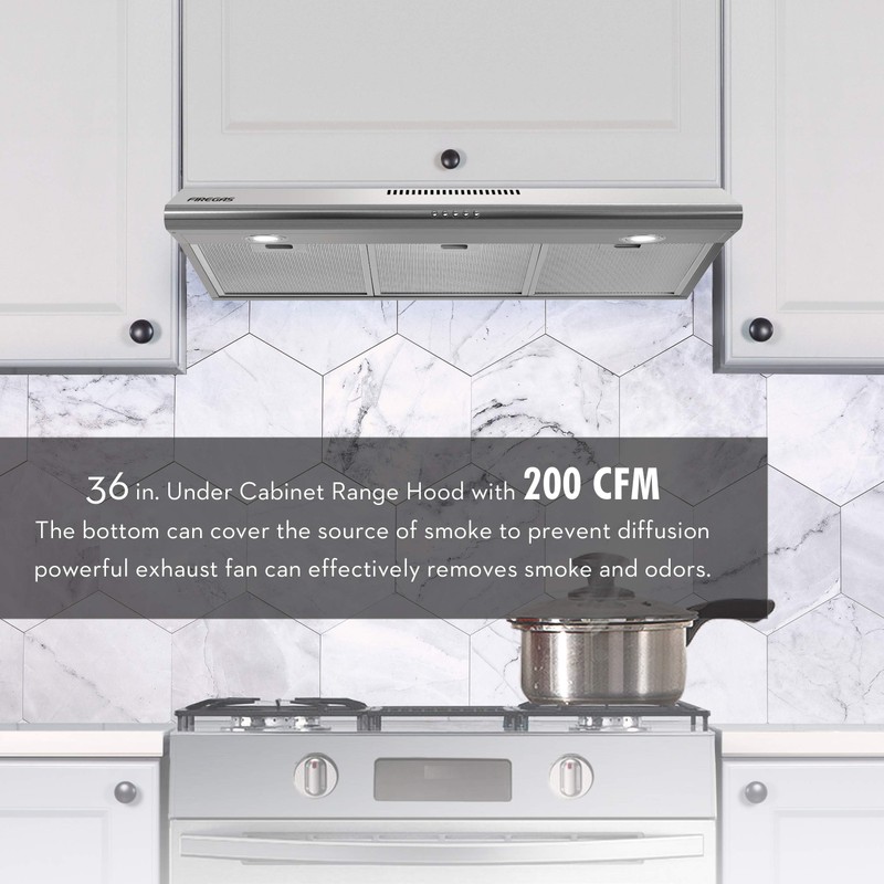 FIREGAS Under Cabinet Range Hood 36 inch with Ducted/Ductless Convertible,