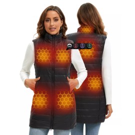 ARRIS Women`s Long Graphene Heated Vest with Battery, Size Adjustable Long Length Puff