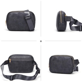 Cnoles Belt Bag for Women Fashion Waist Bag Vegan Leather Fanny Pack Crossbody Bags for Women With Adjustable Straps Dary Grey