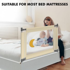Bed rail for toddlers with adjustable high and foldable design for enhanced safety, Suitable for all mattress sizes toddler bed rails for cosleeping, Machine washable baby bed rail guard, Beige