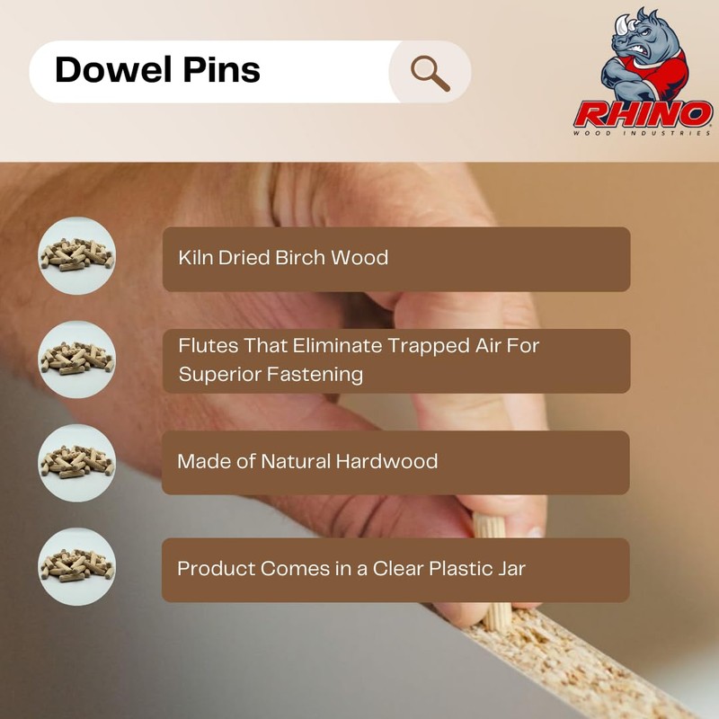 Rhino Wood Industries 200 Pack Dowel Pins (1/4" x 1