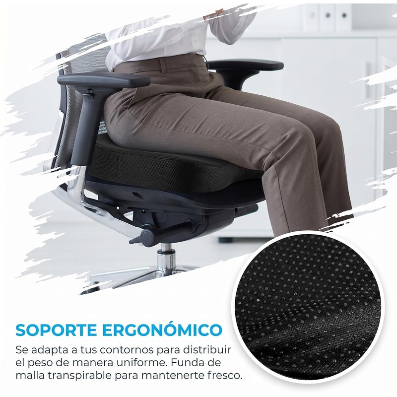 Cojín Ortopédico de Memory Foam para Asiento, Cojín Ergonómico para