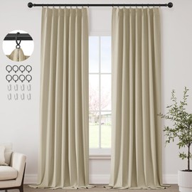 Greyish Beige Blackout Linen Curtains 102 Inches Long for Bedroom Extra Long Custom Pinch Pleated Thermal Insulated Black Out Curtains Neutral Farmhouse Living Room Darkening Drapes 8-1/2 FT Length