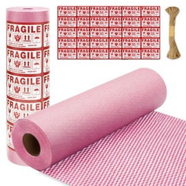 Honeycomb Packing Paper PINENUTS 15" x 131ft Eco Friendly Packing Paper for Moving Recyclable Honeycomb Paper Bubble Paper Wrapping with 30 Fragile Sticker Labels and 66fthemp rope (Pink)