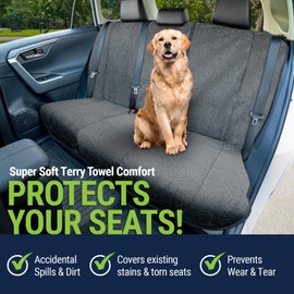 Season Guard Back Seat Towel Seat Cover for Cars; Great for After Gym Workouts, Dogs, and Outdoor Activities; Universal Fit for Cars SUVs Vans Trucks Rear Seats, EZ fit, Non Slip Grip, Grey