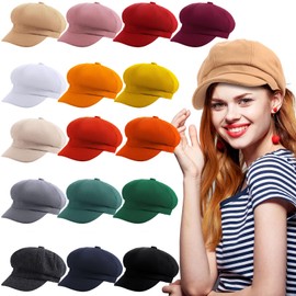 Toulite 16 Pcs Women Newsboy Hat Wool Visor Beret Cap 8 Panels Cabbie Sailor Hats Hippie Vintage Newsboy Octagonal Fiddler Hats for Women Girls