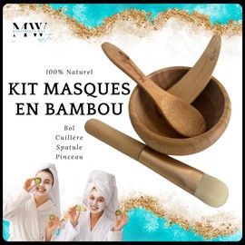 Mask Kit - Bamboo Spoon Spatula Bowl Brush Washcloth Loofah Gift Care Face Loofah