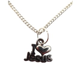 Silver Plated Necklace I Love Jesus Heart Pendant