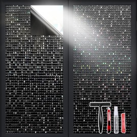 JAYONG Total Blackout Window Film with Free Tool, 100% UV Blocking Window Privacy Film for Glass, Static Cling Heat Control 24H Privacy Window Tint for Home Bathroom,Mosaic Black,17.5 x 78.7 Inch