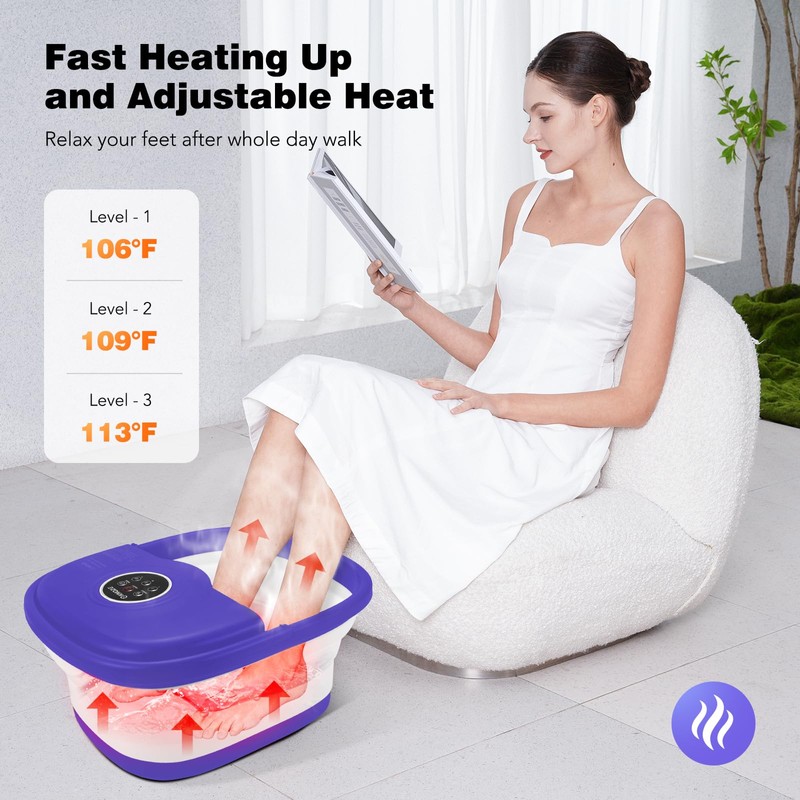 KNQZE Collapsible Foot Spa with Heat, Remote Control, Temperature Control,