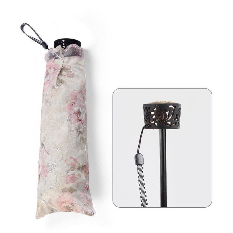 Honeystore Flower Print Vintage Parasol Anti-UV Folding Lace Embroidery Umbrella