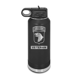 101st Airborne Division Veteran Laser Engraved Water Bottle Customizable Polar Camel Stainless Steel with Straw - screaming eagles Black 32 oz
