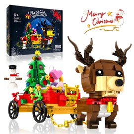 Utbttor Santa's Christmas Reindeer Building Block Kit, Cart Building Sets Christmas Playset Building Toy Ornaments Ideal Gift for Kids Boys Girls 6-12 Years Old (478 PCS)