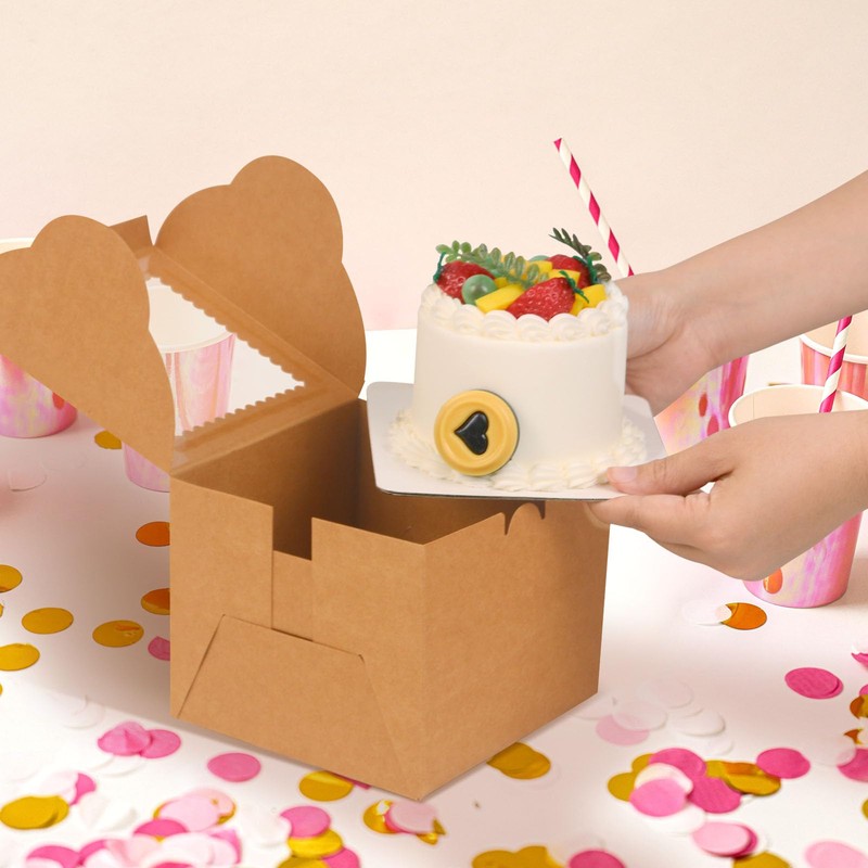 DOYIDE 20Pcs Mini Cake Boxes with Window, 6x6x5 Inches Brown