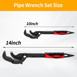 WIN&YING Self Adjusting Pipe Wrench Set, 2 Pack 10'' and 14'' Heavy-Duty Wrench Plumbing Tools, Adjustable Jaws Pipe Tool for 0.55''-2.36'' /14-60mm Nuts Use