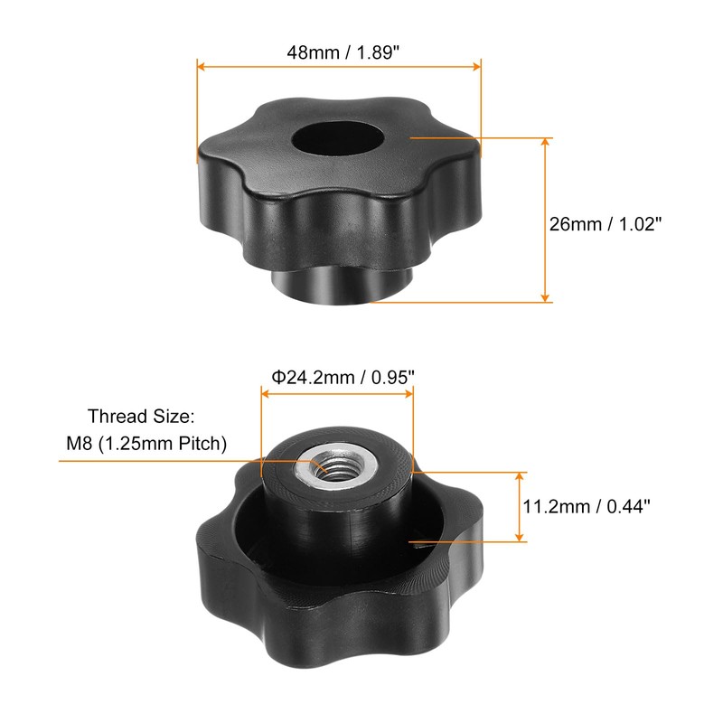 sourcing map 4pcs Star Knobs M8 Female Thread 48mm Head