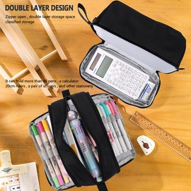 Large Pencil Case for Girls Boys Big Capacity Pencil Pen Case with 4 Compartments Multifunctional Pen Bag Pouch Holder Box Stationery Organizer Office Makeup Bag for Women Men Teenagers Adults