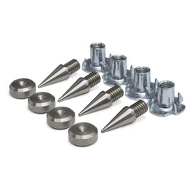 PrecisionGeek - Speaker Spikes Pads Set, Stainless Steel, 4 pieces of M8 Spikes, 4 pieces 16mm diameter Pads Chamfered and 4 pieces Wood inserts
