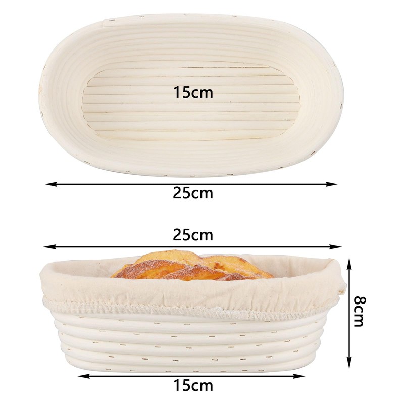 ASelected Oval Bread Rising Basket 25Cm With Scraper Brush Cloth
