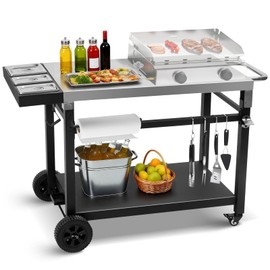 Wanchao Stainless Steel 2-Shelf Outdoor Grill Cart with Wheels,Pizza Oven Table for Blackstone Ninja Movable Cooking Station for Indoor & Outdoor Use
