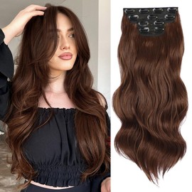 [NEW IN] Vigorous Clip in Hair Extensions Long Wavy Synthetic Hairpieces for Women and Girls, Easy to Install for Daily Use and Event Party Use:_32# Mocha mix Brown CopperÔºà20inch)