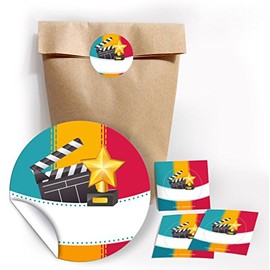 JuNa-Experten 12 Natural Gift Bags + 12 Cinema Stickers - Party Bags for Party Bags and Party Favours at Children's Birthdays, Cinema Theme Party or Movie Nights for Girls, Boys and Adults