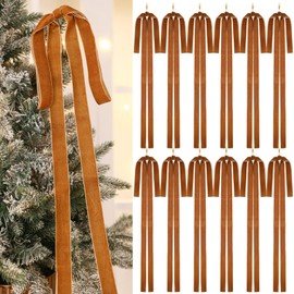 Janinka 12 Pcs Velvet Christmas Swag Bow 23.5 x 15.5 Inches Rustic Large Velvet Christmas Staircase Wreath Bows Vintage Christmas Tree Topper Bows Large Velvet Bow for Christmas Outdoor (Light Brown)