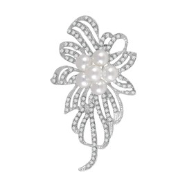 Sisslia Pearl & Flower Brooches - White & Rhinestone Wedding Brooch