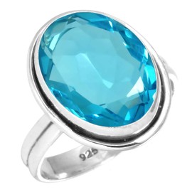 Jeweloporium Blue Quartz 925 Silver Ring for Women Gemstone Cocktail Silver Ring Size W Christmas - Gift Victorian Jewelry