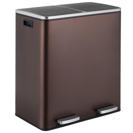 ComfyCorner 16 Gallon Rectangular Stainless Steel Trash Can, Dual Compartment Garbage Bin with Recycling Combo, Metal Dustbin Lid, Removable Liner, Indoor Hands Free Waste Bucket for Kitchen Home