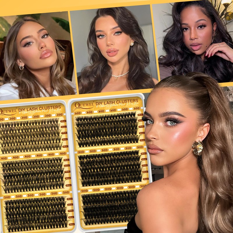 QUEWEL 580PCS Lash Clusters Kit 30D+40D+50D+60D+80D+100D Lashes Clusters Kit 10-18mm
