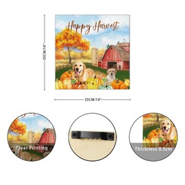 Happy Harvest Japanese Spitz Dog Barn Wood Signs Retro Pumpkin Farm Wall Plaque Fall Sweet Fall Wood Hanging Plaque Wall Decor Farmhouse Rustic Wooden For Laundry Room Bathroom Bedroom Home 14x14in