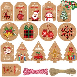 Joy Bang 150 PCS Tags With String Attached - Holiday Present Labels for Xmas Wrapping, Craft Paper Tags With Twine String