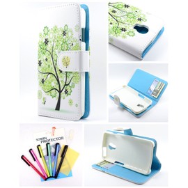 Thousand Eight(TM) For LG Volt LS740 Candy Dual-Use Flip PU Leather Wallet Pouch Case + [Free LCD Screen Protector Shield(Ultra Clear)+Touch Screen Stylus] (Wallet Pouch Green butterfly tree)