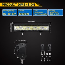 Willpower 15 inch 300W LED Light Bar Spot Flood Combo, Waterproof, Adjustable Mounting Brackets, Suitable for Offroad Vehicles