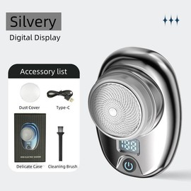 Electric Foil Shavers for Men, LED Display,Mini Electric Razor with 3 Blade Heads Floating Head, Compact Face Shaver, IPX65 Waterproof Wet Dry Cordless Razor,  USB-C Fast Rechargeable - Colour: Silvery