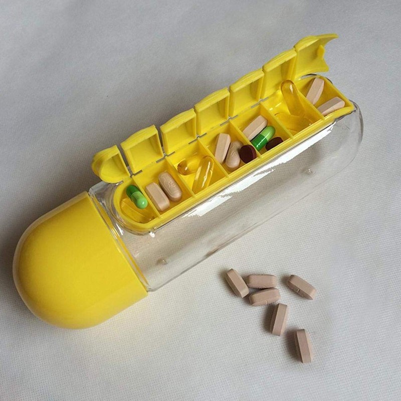 Pill Bottle, 2 in 1 Portable Water Bottle with Pill