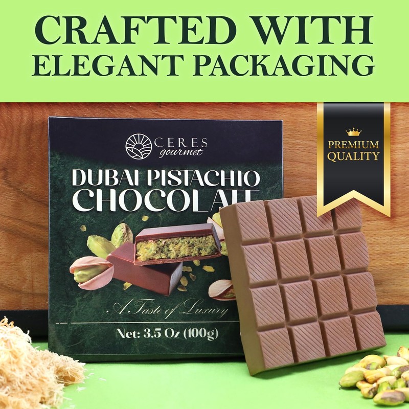 Dubai Chocolate Bar, Pistachio Chocolate Knafeh Bar -3.5 Oz, (100g)