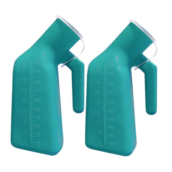 YUMSUM Thick Firm Male Urinal Urine Bottle with Replacement Lids 32oz./1000mL (Green,2 Pack)