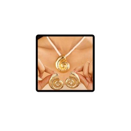 Cubahop Summer Beach Conch Pendant Choker Necklaces Earrings Set Bohemian Holiday Exaggerated Jewelry for Women (Gold)