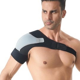 RUNZI Shoulder Stability Brace Adjustable Shoulder Support with Pressure Pad, Light Breathable Neoprene Rotator Cuff Shoulder Support for Sport, Dislocated AC Joint, Labrum Tear, Shoulder Pain-Grey