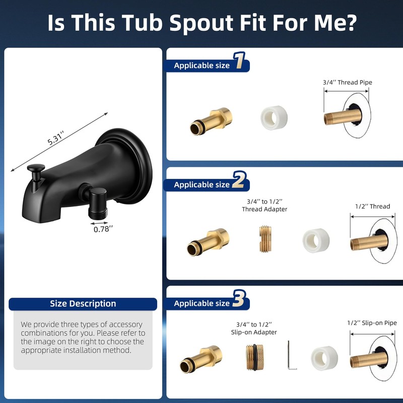 sagetta Black Bathtub Spout with Diverter Combo Bathtub Fuacet Fits