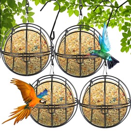 Pack of 4 Fat Ball Holders, Bird Feeder, Tall Hanging Bird Feeder, Bird Feeder with Hinged Lid, Bird Feeder for Wild Birds, Garden