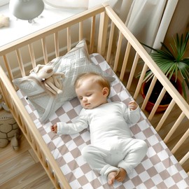 DILIMI Fitted Crib Sheets for Baby Boys and Girls, Ultra-Soft Breathable Baby Crib Sheet Fits Standard Crib and Toddler Mattress, Coffee Checkered